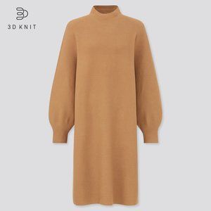 3D Knit Cotton Balloon Long-sleeve Dress